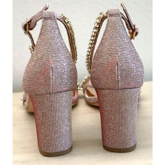 Badgley Mischka Sz 8 Rose Pink Harriet Embellished Open Toe Block Heels $235 - Picture 3 of 7